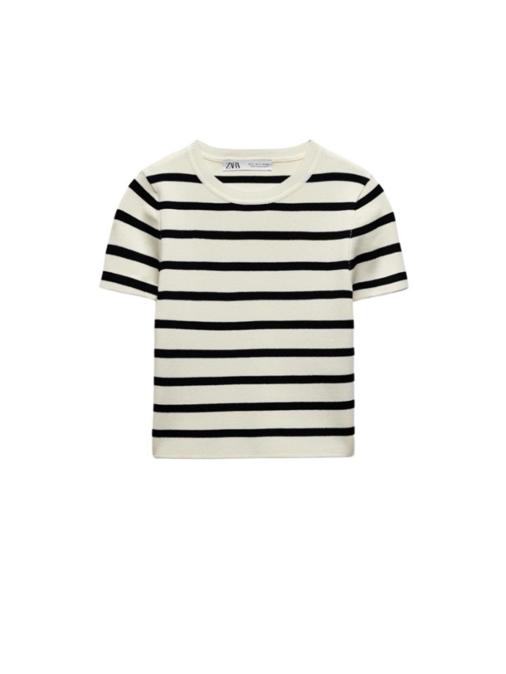 Zara Kids Cream and Black Striped Short Sleeve Tee